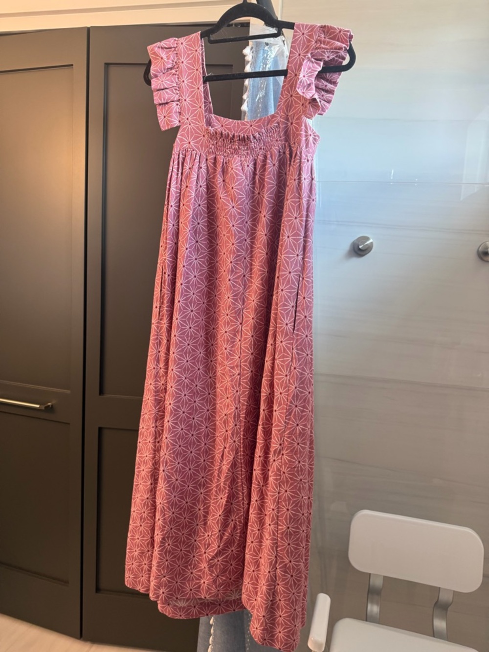 A New Day Pink Patterned Midi Dress with Ruffle Sleeves